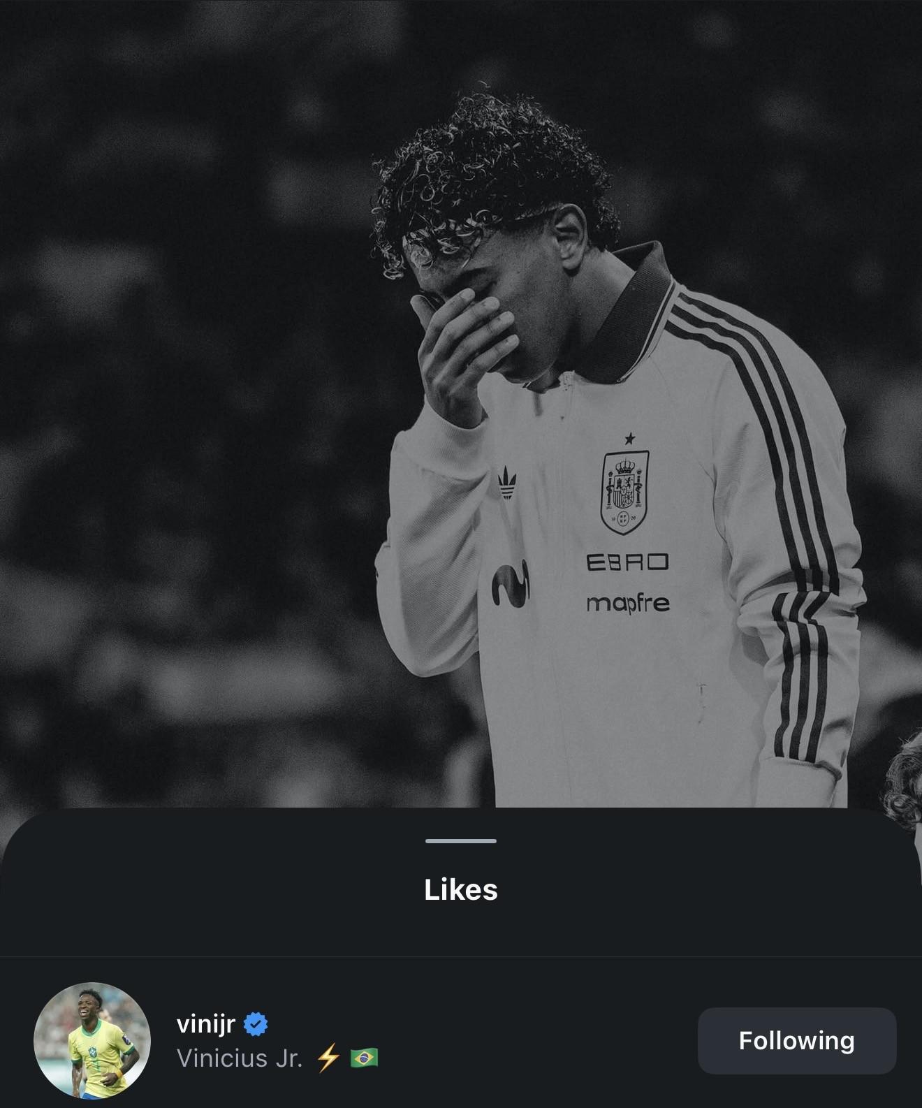 开云体育官网-反对歧视,维尼修斯点赞亚马尔谴责种族歧视的动态